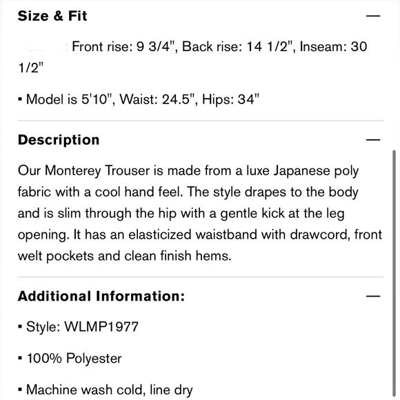 James Perse- Navy flowy lightweight Japanese Poly fabric pull-on pant - Picture 5 of 8